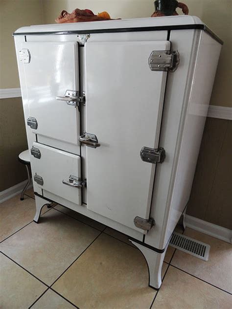 how old are antique metal ice boxes|old ice box refrigerators 1930s.